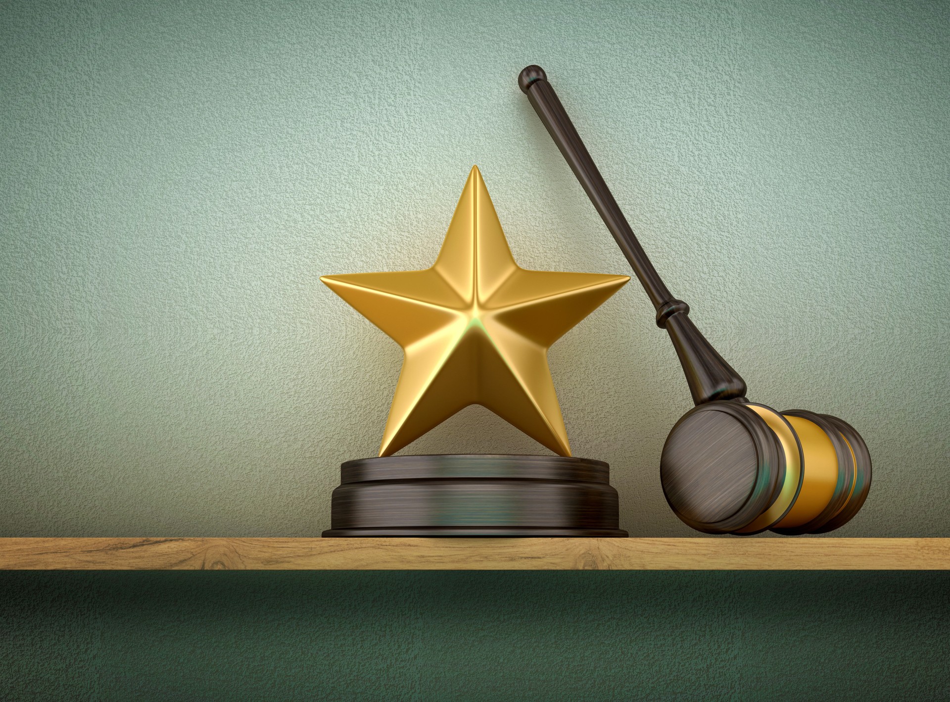 Legal Gavel with Golden Star on Shelf